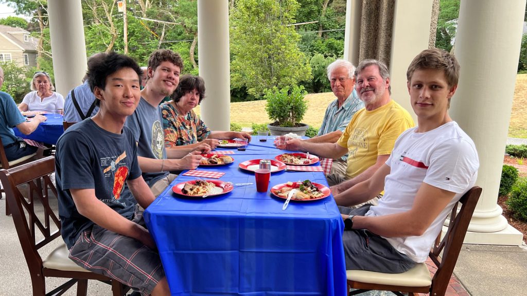 Group having a BBQ at the Sanborn House in Winchester MA